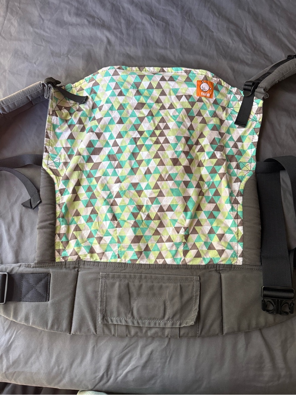 Tula Kids Carrier Panel in Green, Aqua & Gray Triangle Print- toddler size